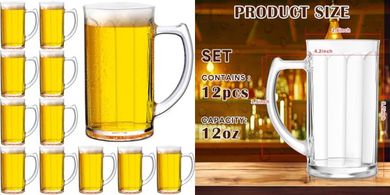 Domensi Reusable Plastic Beer Mugs (12-pack, 12 oz)
