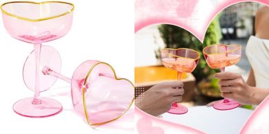 Heart-Shaped Champagne Flutes with Gold Rim (2-Pack)