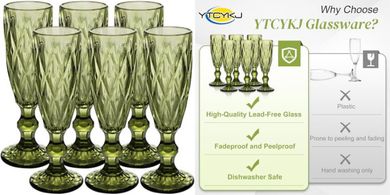 Green Champagne & Wine Flutes, 6-Piece Set
