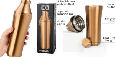 Premium Copper Cocktail Shaker with Integrated Measure (28oz)
