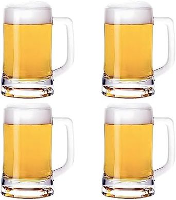 Classic Clear Beer Mugs: Sturdy, Dishwasher-Safe Set of 4 (12oz)
