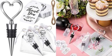 Heart-Shaped Wine Stoppers with Bags & Labels for Gifts
