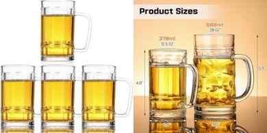 Premium Lead-Free Freezer Beer Mugs (4-pack, 12oz, Enhanced Grip)
