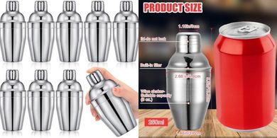 Professional Stainless Steel Cocktail Shaker Set with Strainer (8 oz)
