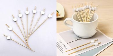 AKOAK 100 White Heart Cocktail Sticks
