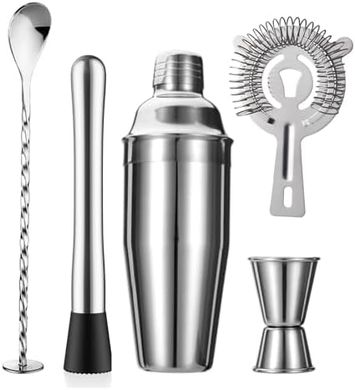 Stainless Steel 5-Piece Bartender Cocktail Shaker Set
