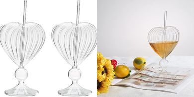 Heart-Shaped Cocktail Glasses (Set of 2) with Straws