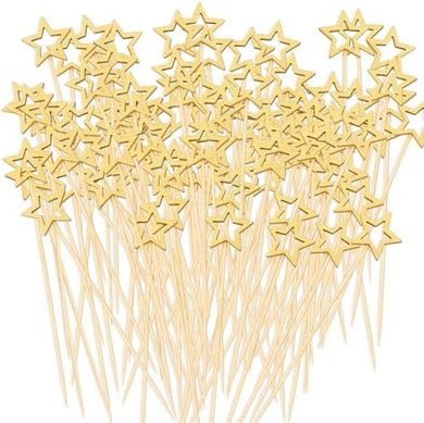 Gold Star Bamboo Cocktail Picks: 100 festive 5.5" skewers for parties.
