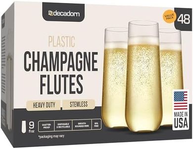 Durable, Disposable 48-Pack 9oz Plastic Stemless Champagne Flutes
