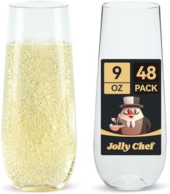 JOLLY CHEF 48-Pack Unbreakable Plastic Champagne Flutes for Parties
