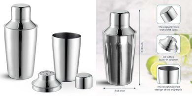 OCS 3-Piece Stainless Steel Cocktail Shaker (8 oz)
