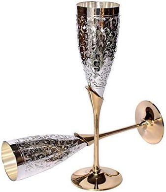 Royal Engraved Silver Champagne Flutes (Set of 2)
