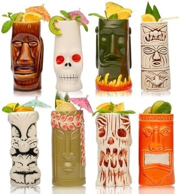 Hand-painted Tiki Cocktail Mugs (Set of 8)
