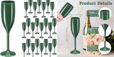 24 Reusable Green Acrylic Champagne Flutes (5.4 oz)
