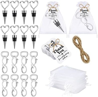 Silver Wedding Wine Stopper Favors with Tags & Bags
