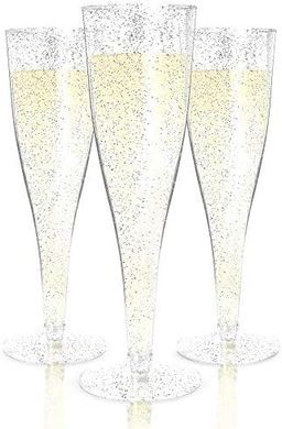 Elegant Disposable Silver Glitter Champagne Flutes (100-pack)
