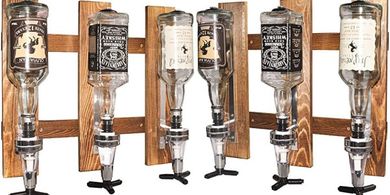 Triple Wall-Mounted Liquor Dispenser with Wood Shelf
