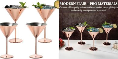 Copper Plated Martini Glasses: Elegant 8oz Set of 4