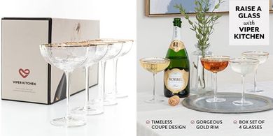 Art Deco Gold-Rim Champagne Coupes (Set of 4)
