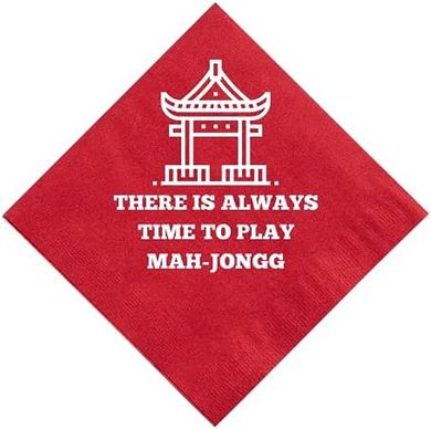 Red & White Mahjong Cocktail Napkins (20ct, Disposable, Recyclable)