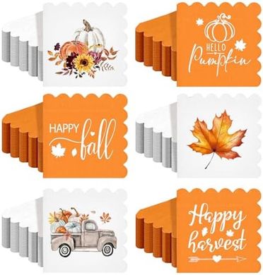 Fall Harvest Scalloped Paper Napkins (150-pack, 5x5")

