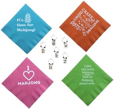 Litwin Mahjong Napkins & Wine Charms (Pink, Green, Orange, Blue, Red)