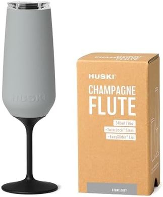 Huski Award-Winning Insulated Champagne Flute with Lid (8oz, Stone Grey)
