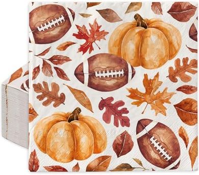 Autumn Fall Football & Pumpkin Paper Napkins (80-pack)