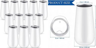 Reusable Insulated Champagne Flutes with Lids (12-pack, White)
