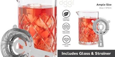 OGGI Cocktail Set: 16oz Glass, Hawthorne Strainer
