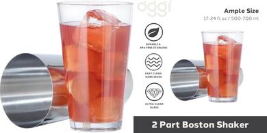 OGGI Boston Shaker: 17/24oz Glass/Steel, Pro Bartender Kit
