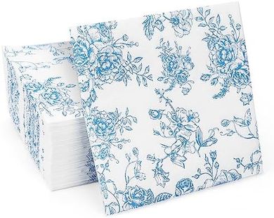Blue Floral Cocktail & Party Napkins (100 Pack, 5")
