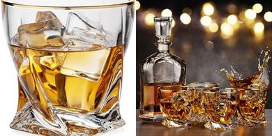 24K Gold-Rimmed Twisted Whiskey Glasses (Set of 4)