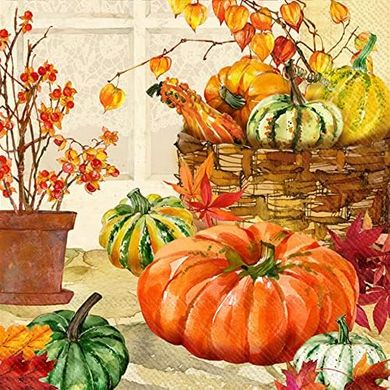 Heirloom Pumpkins Cocktail Napkins: 20 Disposable 3-Ply, 5x5"
