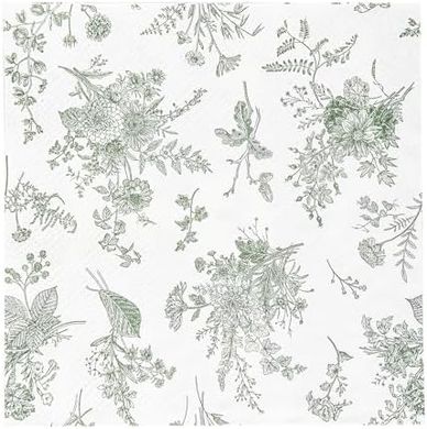 Sage Green Floral Cocktail Napkins: Vintage Toile, Bridal/Party Decor