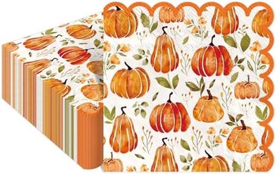 Whaline Fall Pumpkin Cocktail Napkins: 100 Thick Disposable Paper Napkins