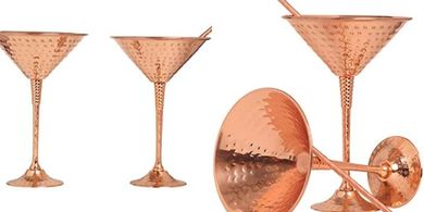 Handmade Copper Martini Goblets with Straws (Set of 2)
