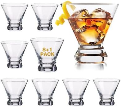 Hand-blown crystal martini glasses (9-piece set, 8 oz).