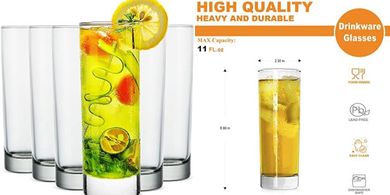 LUXU Premium Highball Glasses (Set of 6): Tall, Clear, Lead-Free