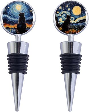 Starry Cat Stainless Steel & Silicone Wine Stoppers (Pair)