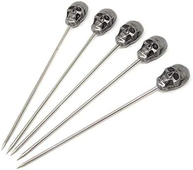 Honbay Skull Cocktail Picks: 5 Reusable Stainless Steel Picks
