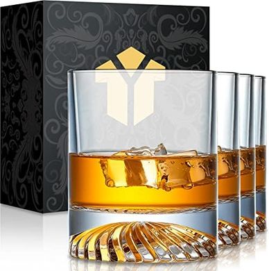 Old Fashioned Whiskey Glasses Set (4, 12oz): Gift for Drinkers
