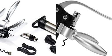 Vinturi 7-Piece Silver Wine Accessory Set: Lever Opener, Pump, Stoppers