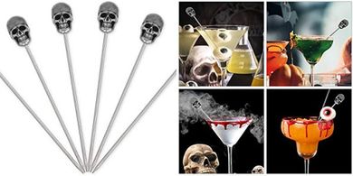 Distinctive Style Skull Cocktail Picks: 6 Reusable Stainless Steel Picks
