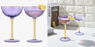 Purple Art Deco Champagne Coupe Cocktail Glasses (Set of 2)