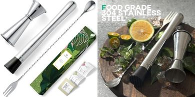 Homestia 3-Piece Stainless Steel Cocktail Set: Muddler, Spoon & Jigger
