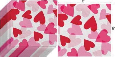 Luxury Heart Party Napkins (40): Pink & Red, Valentine