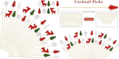 Whaline Christmas Cocktail & Appetizer Picks (200 Bamboo Toothpicks)
