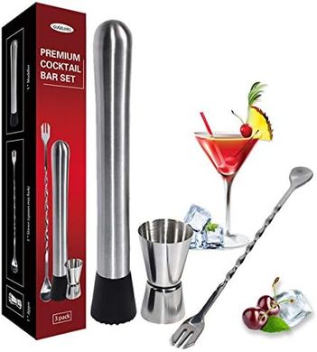 Professional 3-Pack Stainless Steel Cocktail Muddlers with Nylon Heads
