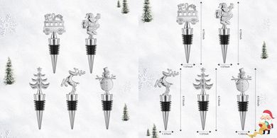 Reusable Christmas Wine Stopper 5-Pack (Zinc Alloy & Silicone)